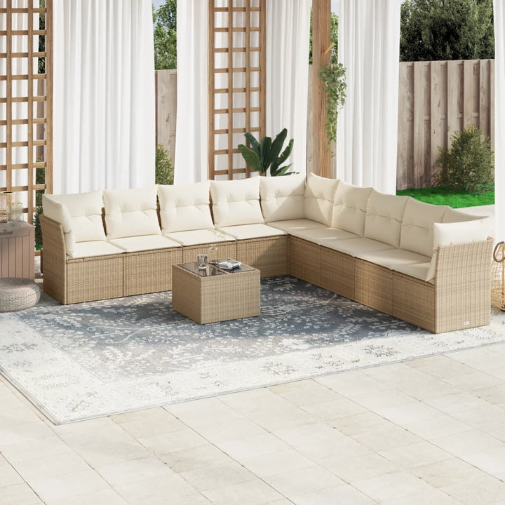 Set Canapele De Grădină, 9 Piese, Cu Perne, Bej, Poliratan