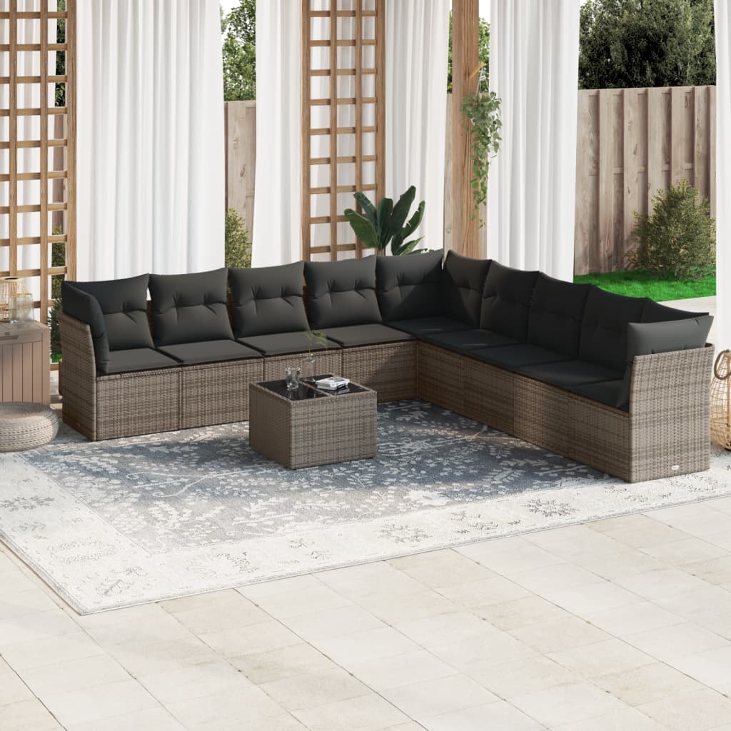 Set Canapele De Grădină, 9 Piese, Cu Perne, Bej, Poliratan