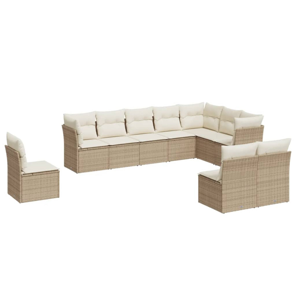 Set Canapele De Grădină Cu Perne, 10 Piese, Bej, Poliratan