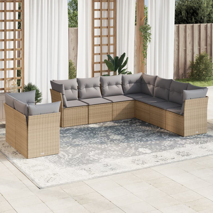 Set Mobilier De Grădină Cu Perne, 9 Piese, , Poliratan