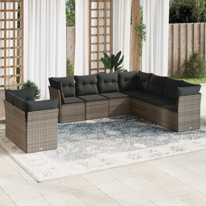 Set Mobilier De Grădină Cu Perne, 9 Piese, , Poliratan
