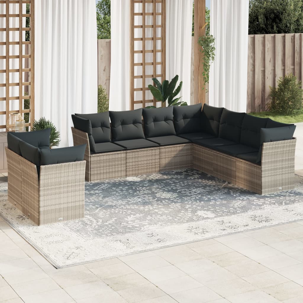 Set Mobilier De Grădină Cu Perne, 9 Piese, , Poliratan