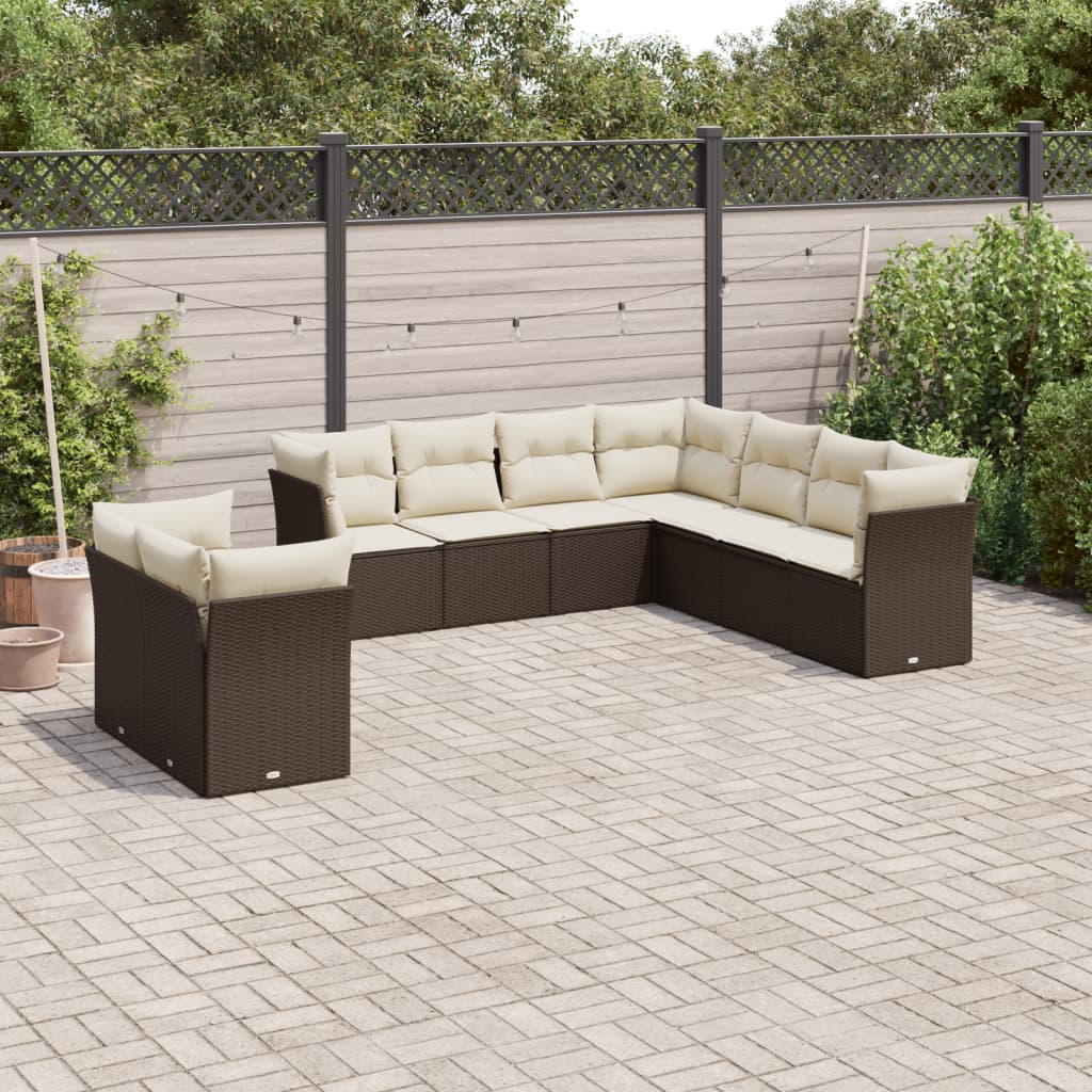 Set Mobilier De Grădină Cu Perne, 9 Piese, , Poliratan