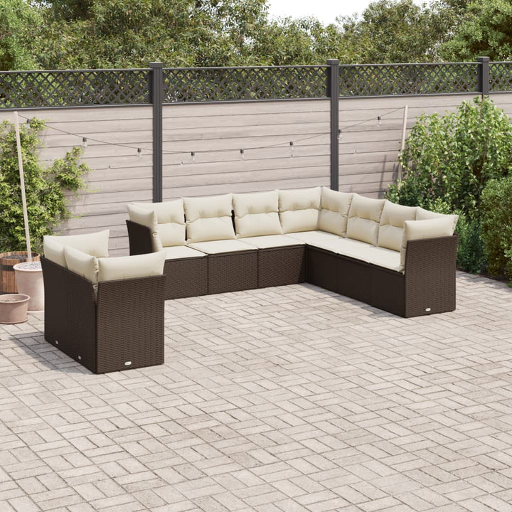 Set Mobilier De Grădină Cu Perne, 9 Piese, , Poliratan