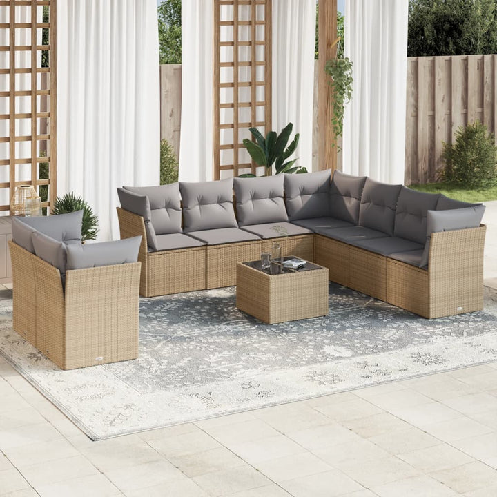 Set Mobilier De Grădină Cu Perne, 9 Piese, , Poliratan