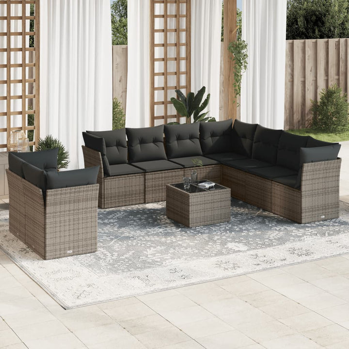 Set Mobilier De Grădină Cu Perne, 9 Piese, , Poliratan