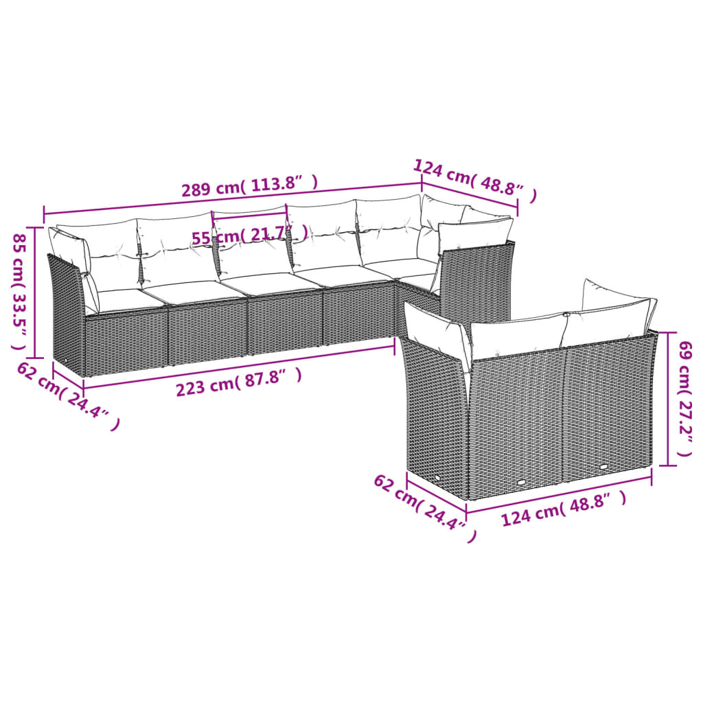 Set Mobilier De Grădină Cu Perne, 8 Piese, , Poliratan