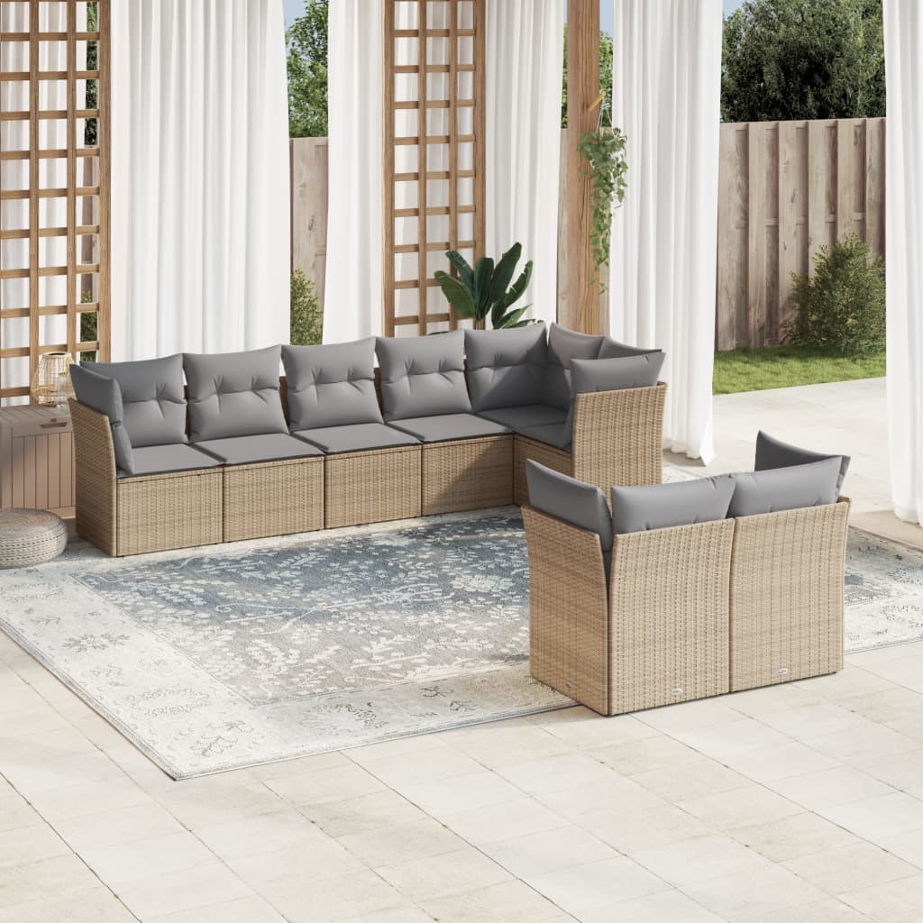 Set Mobilier De Grădină Cu Perne, 8 Piese, , Poliratan