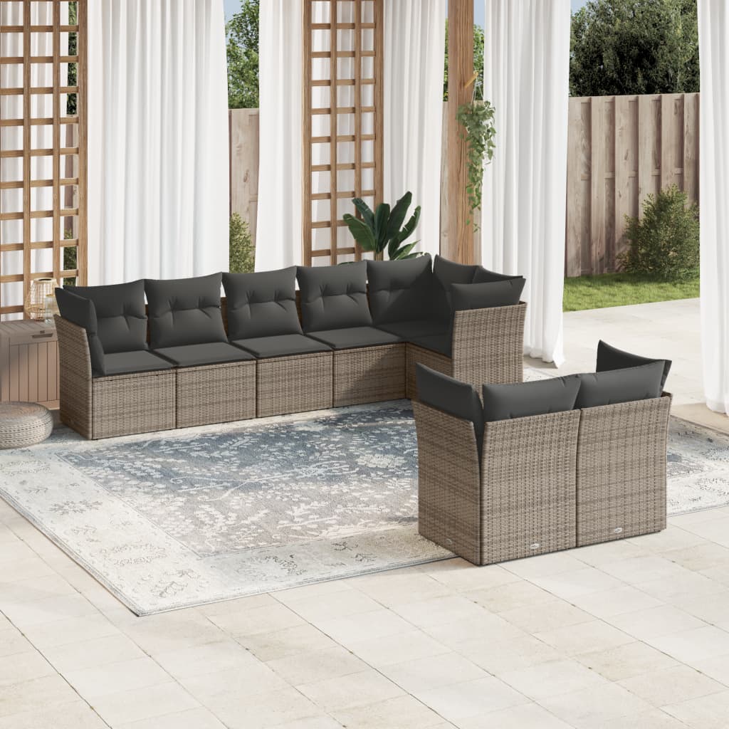 Set Mobilier De Grădină Cu Perne, 8 Piese, , Poliratan
