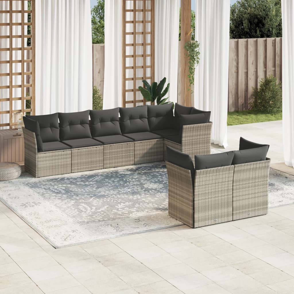 Set Mobilier De Grădină Cu Perne, 8 Piese, , Poliratan