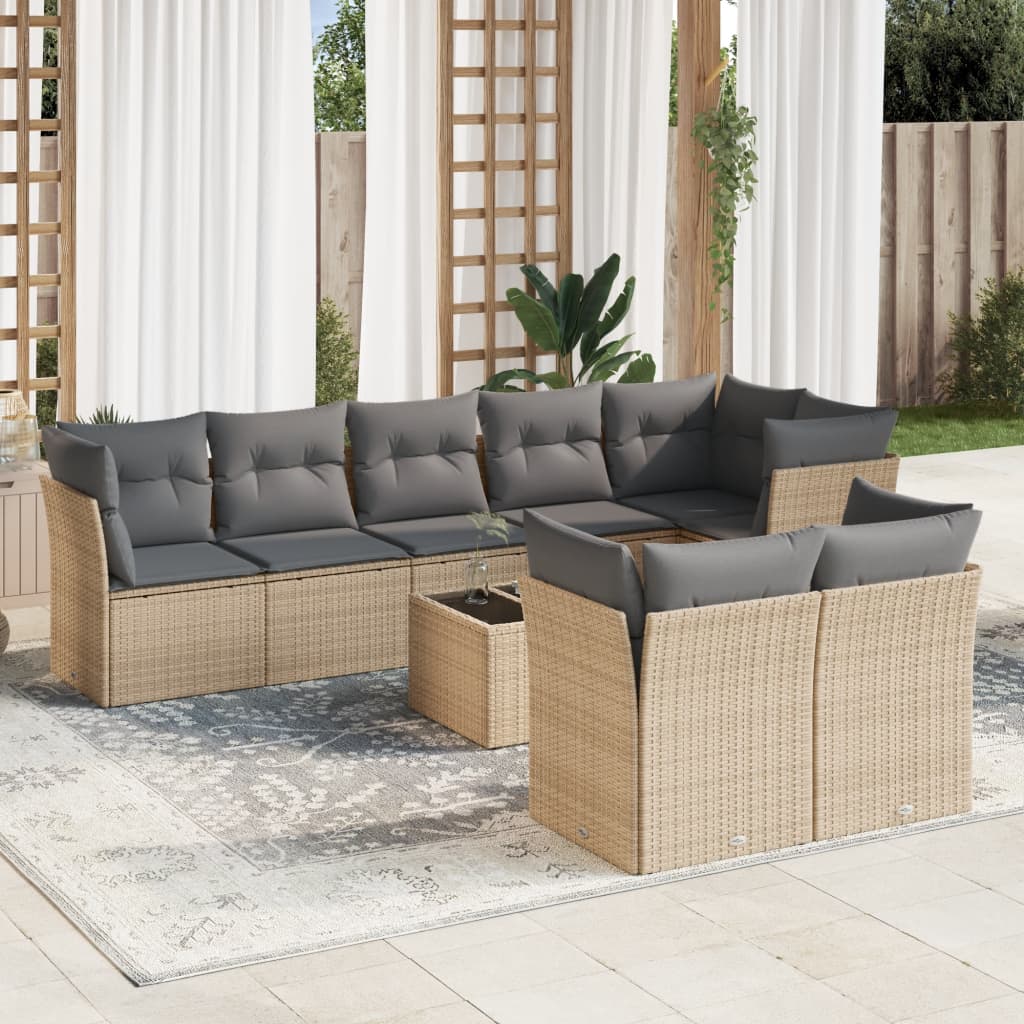 Set Mobilier De Grădină Cu Perne, 8 Piese, , Poliratan