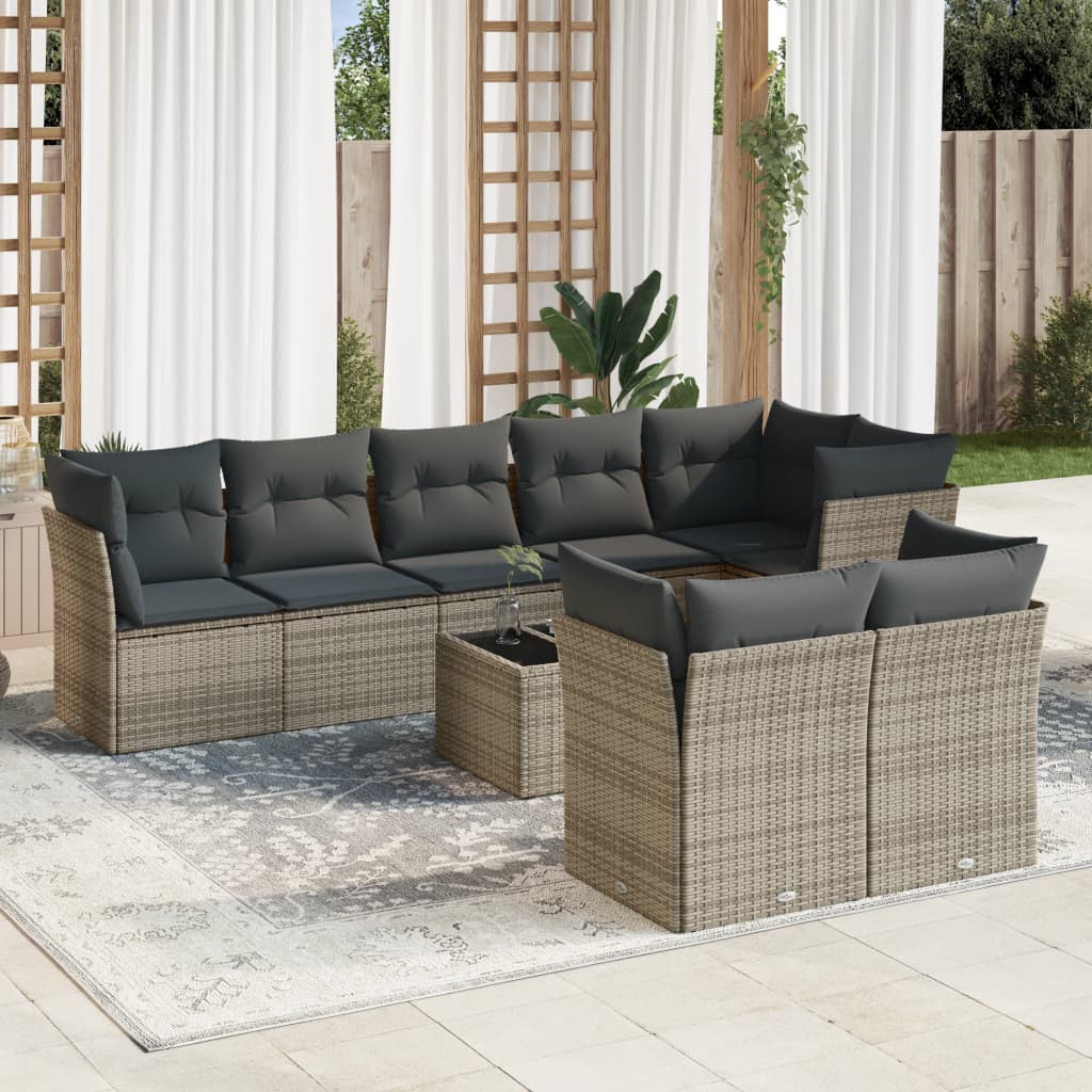 Set Mobilier De Grădină Cu Perne, 8 Piese, , Poliratan
