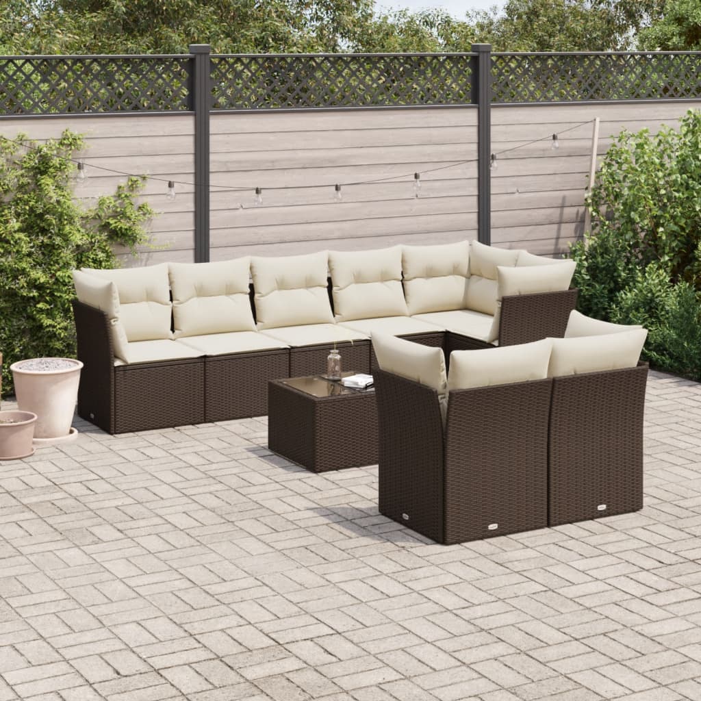 Set Mobilier De Grădină Cu Perne, 8 Piese, , Poliratan