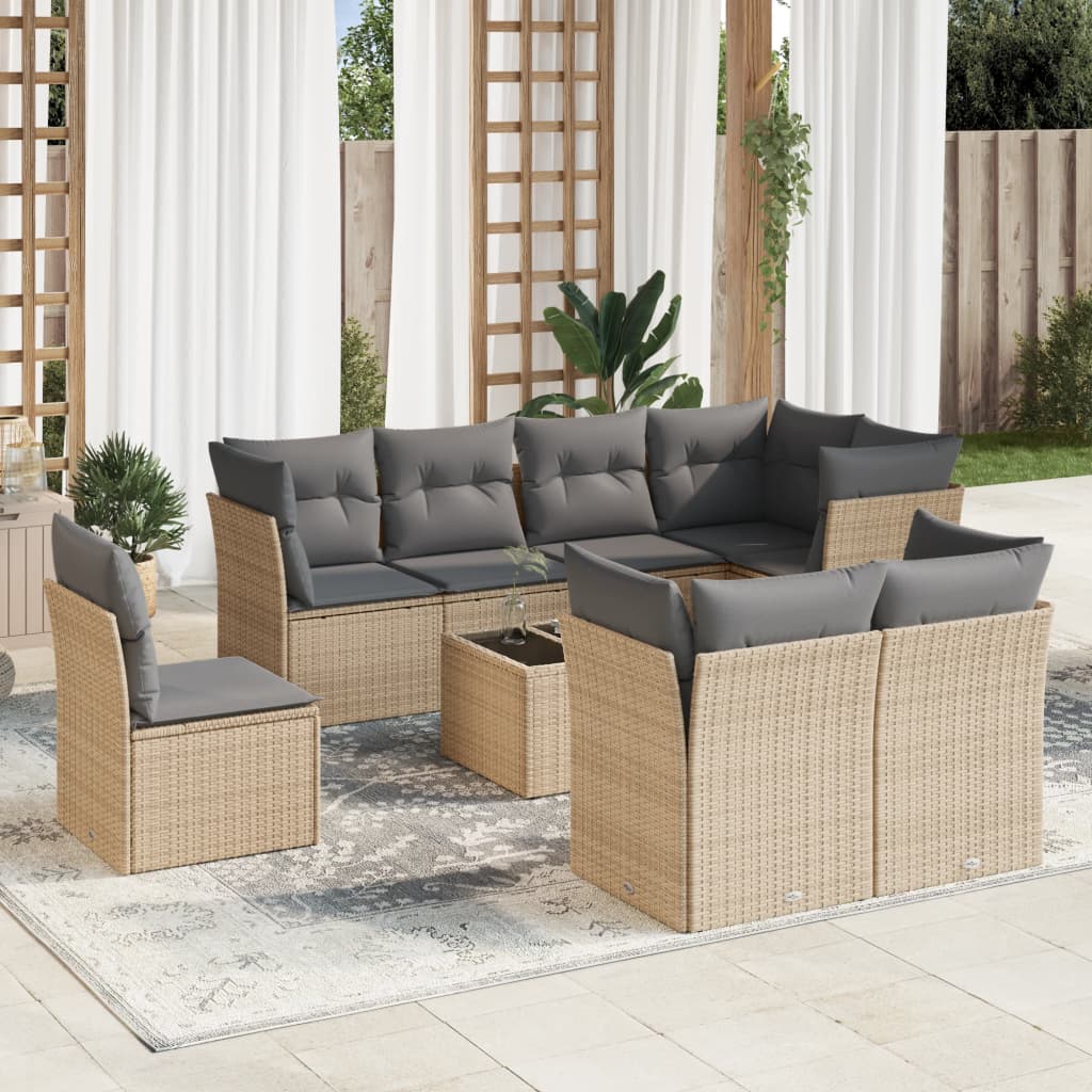 Set Mobilier De Grădină Cu Perne, 8 Piese, , Poliratan