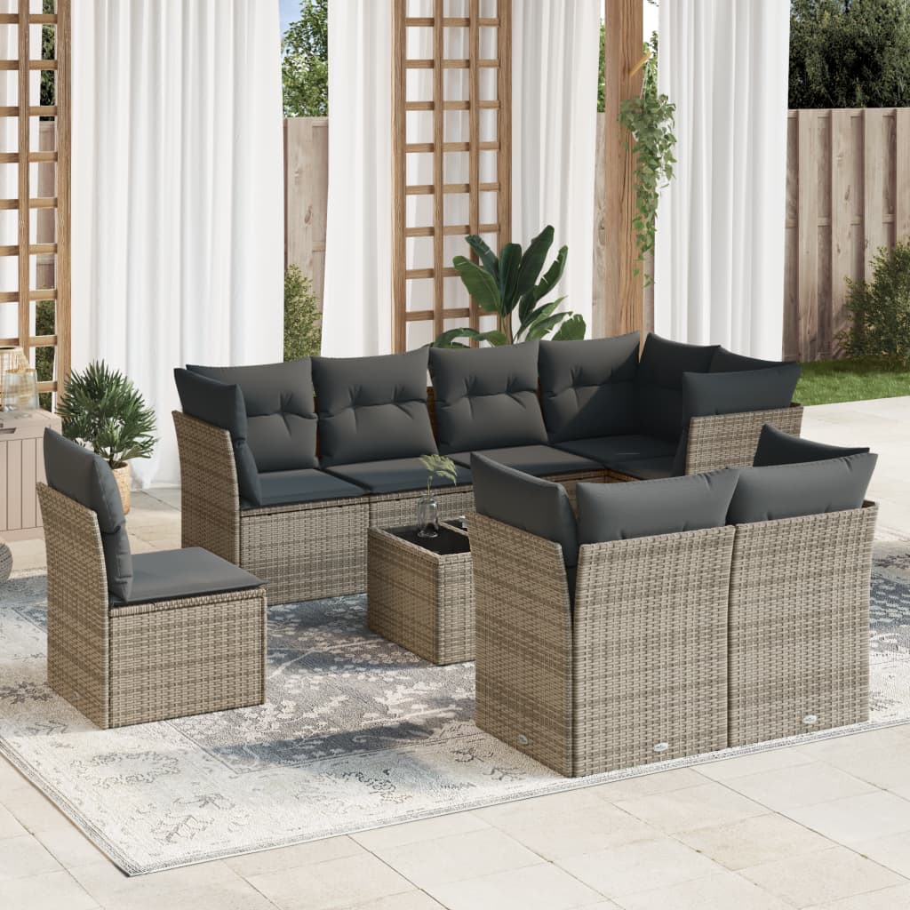 Set Mobilier De Grădină Cu Perne, 8 Piese, , Poliratan