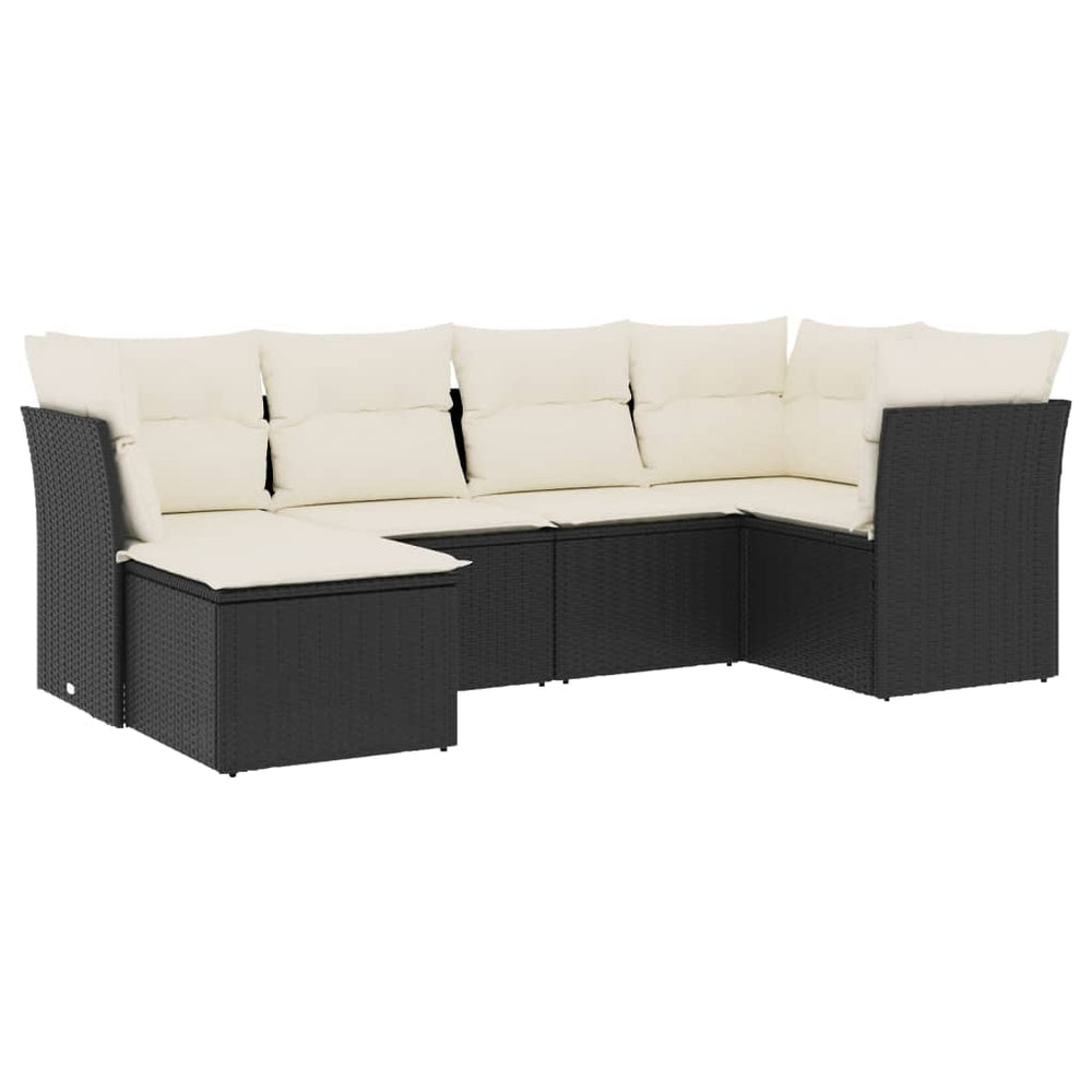 Set Mobilier De Grădină Cu Perne, 6 Piese, Negru, Poliratan