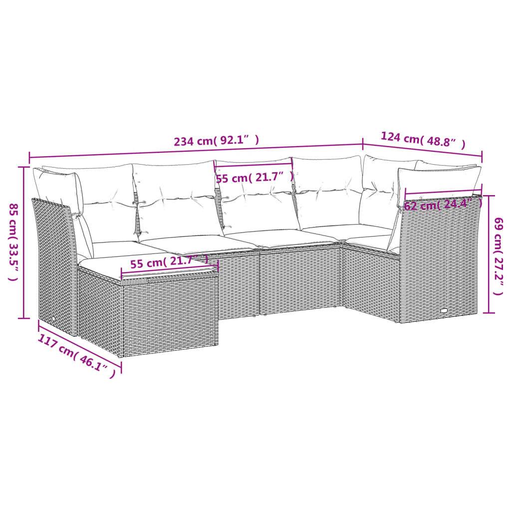 Set Mobilier De Grădină Cu Perne, 6 Piese, Negru, Poliratan
