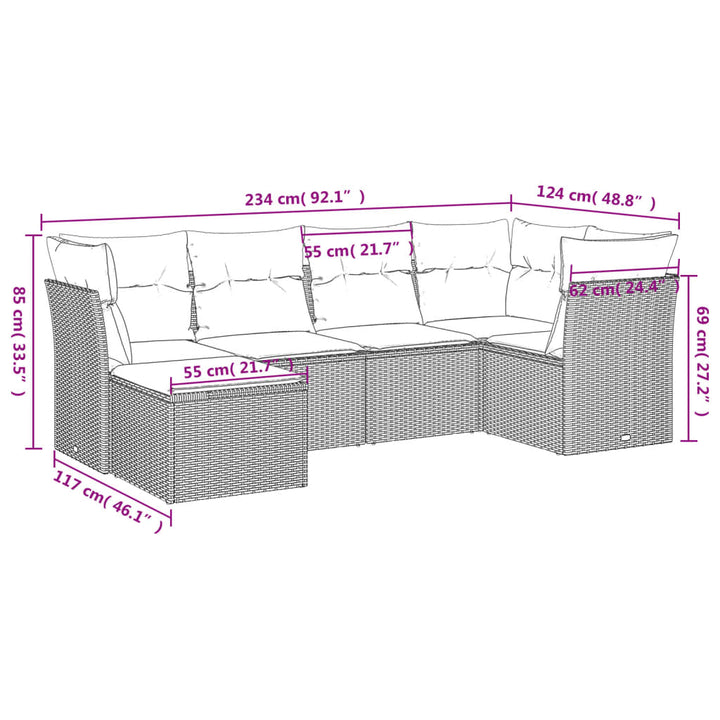 Set Mobilier De Grădină Cu Perne, 6 Piese, Negru, Poliratan
