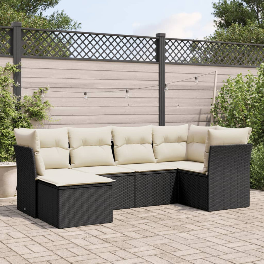 Set Mobilier De Grădină Cu Perne, 6 Piese, Negru, Poliratan