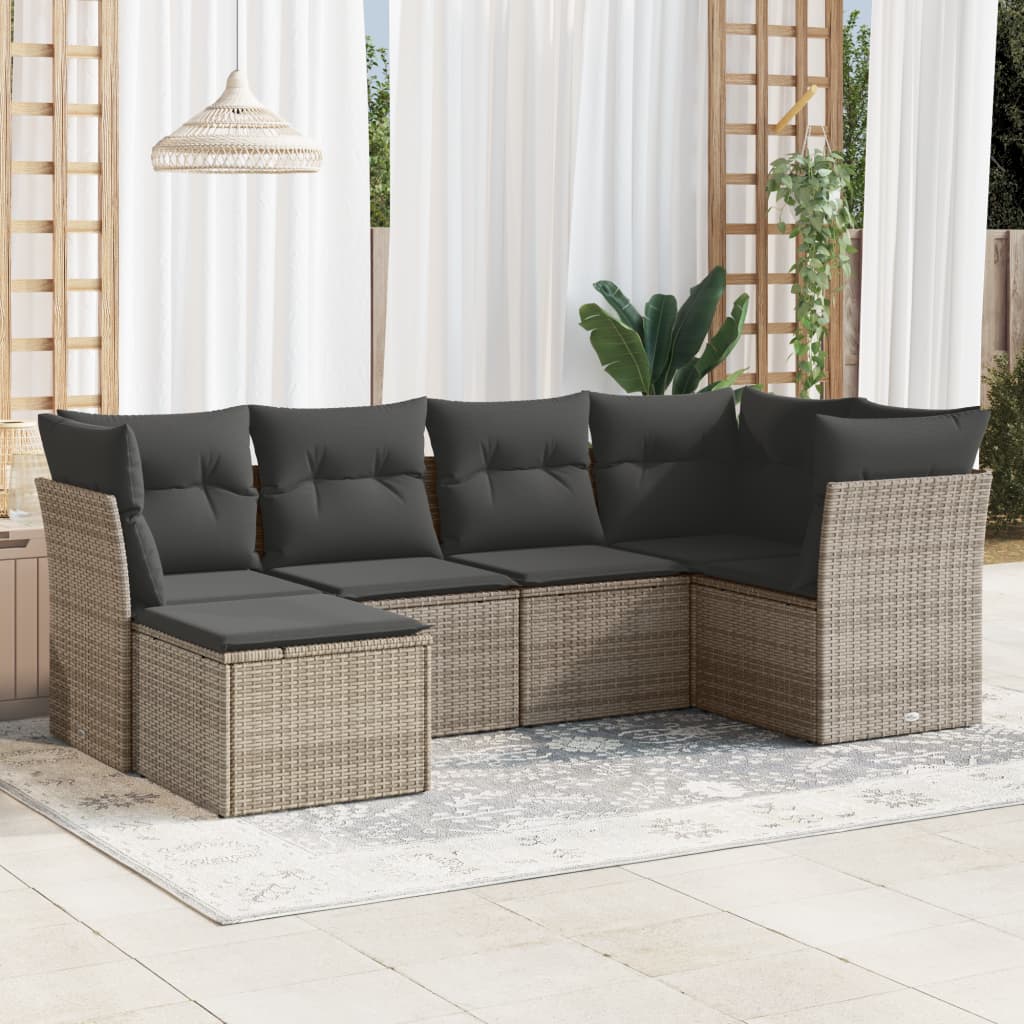 Set Mobilier De Grădină Cu Perne, 6 Piese, Negru, Poliratan