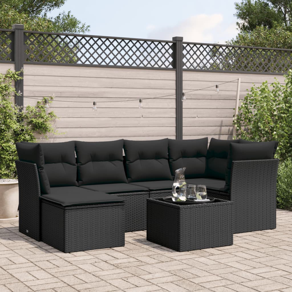 Set Mobilier De Grădină Cu Perne, 6 Piese, Negru, Poliratan