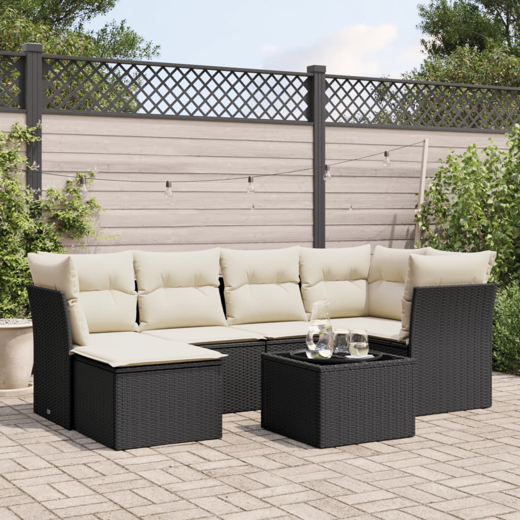 Set Mobilier De Grădină Cu Perne, 6 Piese, Negru, Poliratan