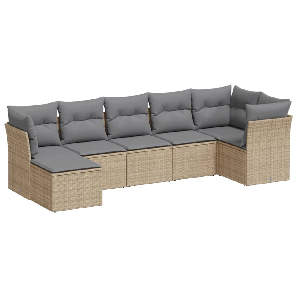 Set Canapele De Grădină, 7 Piese, Cu Perne, Bej, Poliratan