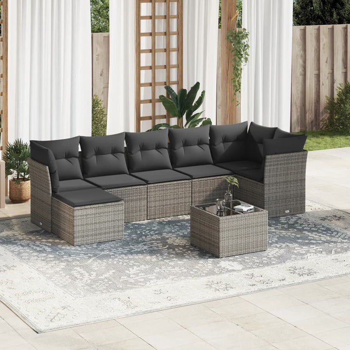 Set Canapele De Grădină, 7 Piese, Cu Perne, Bej, Poliratan