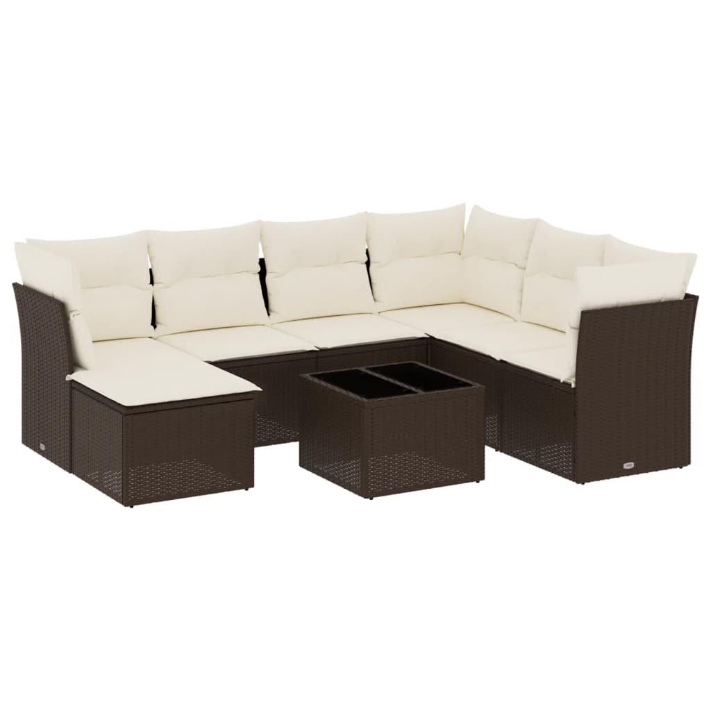 Set Canapele De Grădină Cu Perne, 8 Piese, Maro, Poliratan