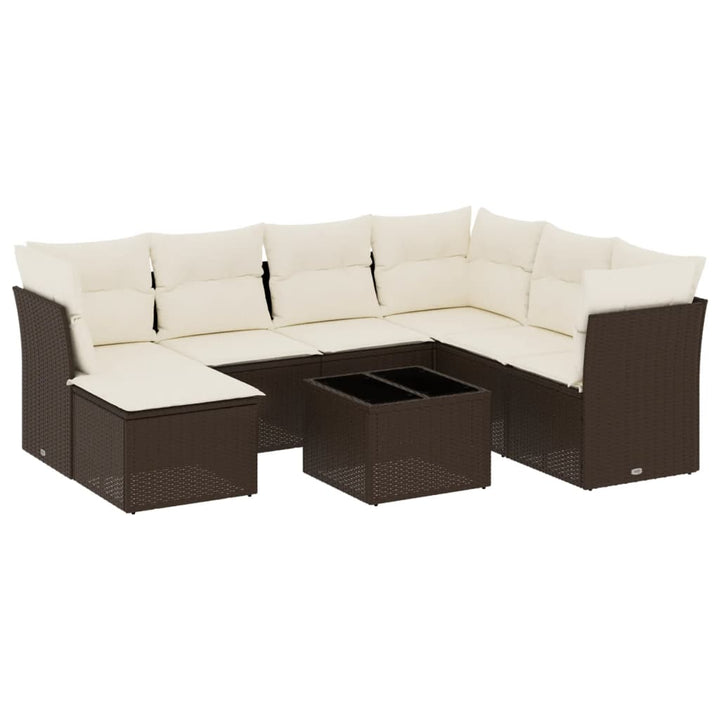 Set Canapele De Grădină Cu Perne, 8 Piese, Maro, Poliratan
