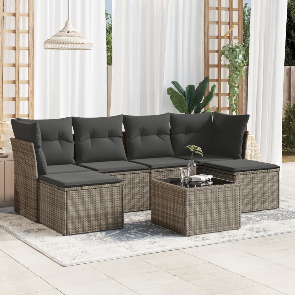 Set Canapele De Grădină Cu Perne, 6 Piese, Bej, Poliratan
