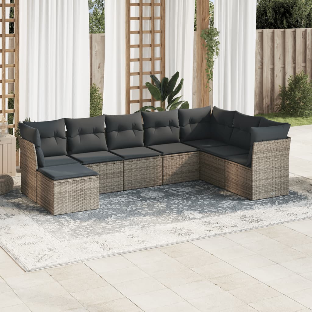 Set Canapele De Grădină, 8 Piese, Cu Perne, Bej, Poliratan