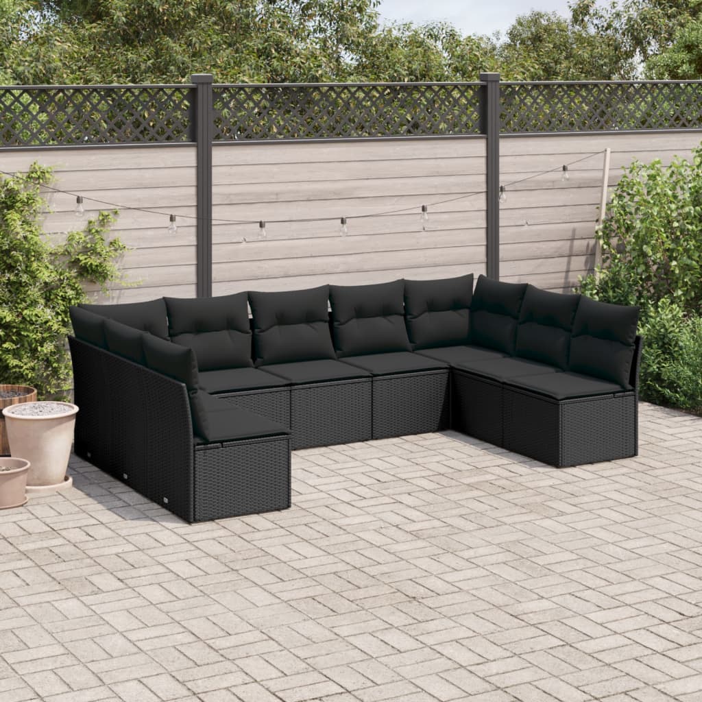 Set Canapele De Grădină, 9 Piese, Cu Perne, Bej, Poliratan