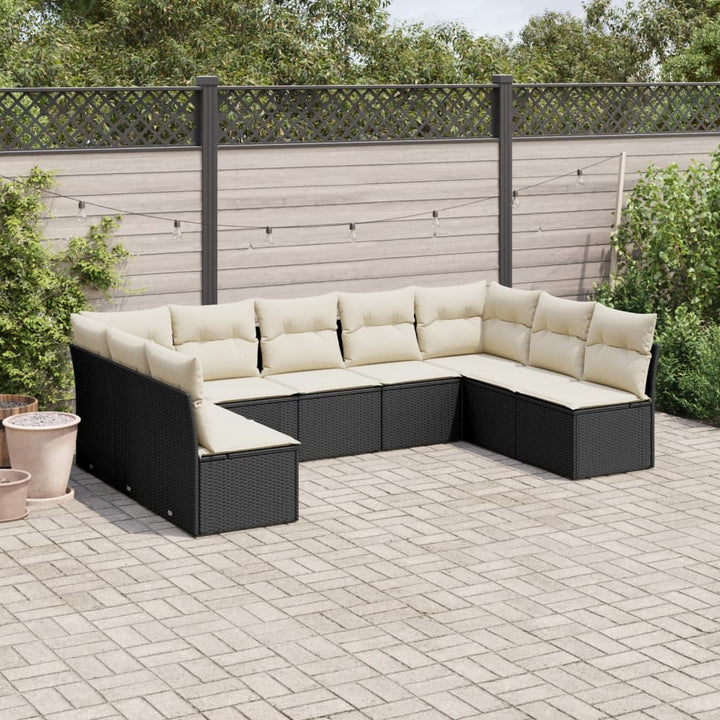 Set Canapele De Grădină, 9 Piese, Cu Perne, Bej, Poliratan