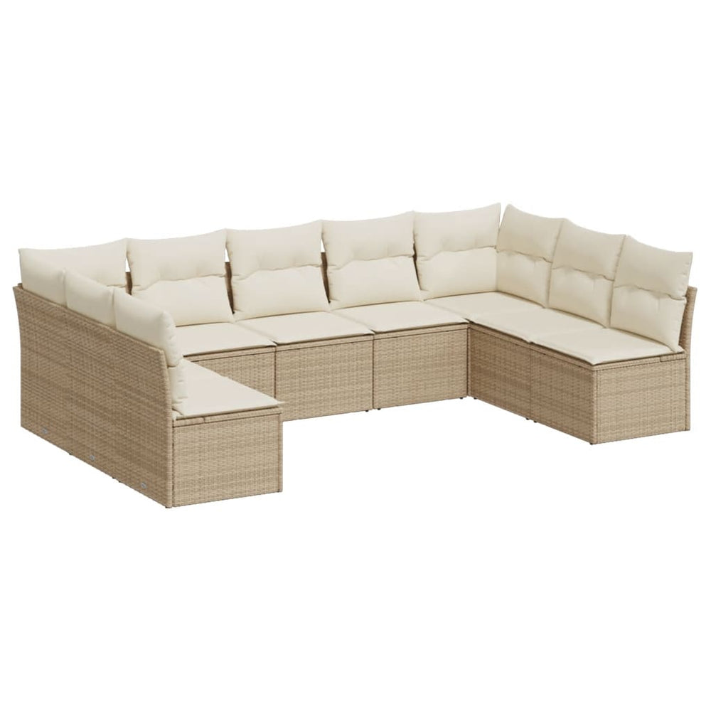 Set Canapele De Grădină, 9 Piese, Cu Perne, Bej, Poliratan