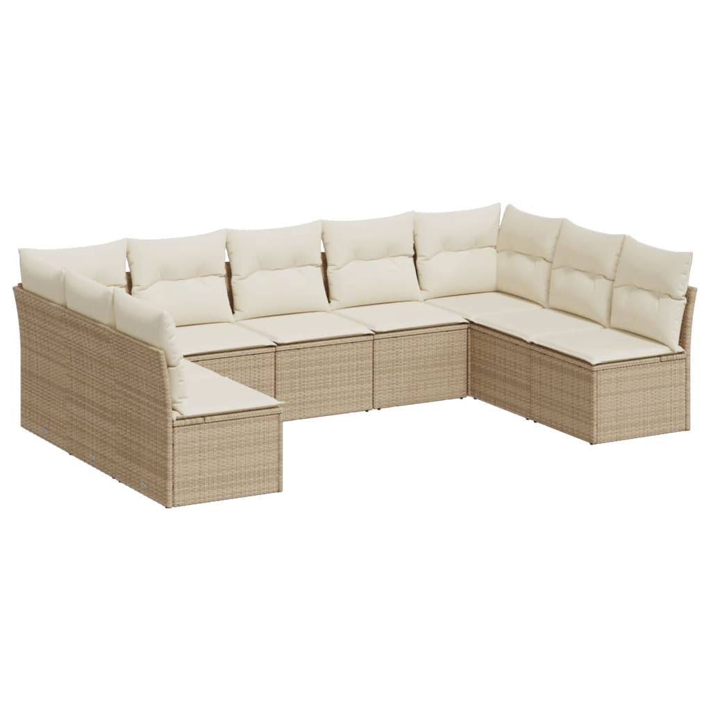 Set Canapele De Grădină, 9 Piese, Cu Perne, Bej, Poliratan