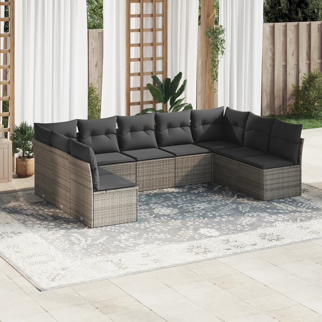 Set Canapele De Grădină, 9 Piese, Cu Perne, Bej, Poliratan