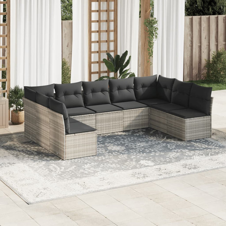 Set Canapele De Grădină, 9 Piese, Cu Perne, Bej, Poliratan
