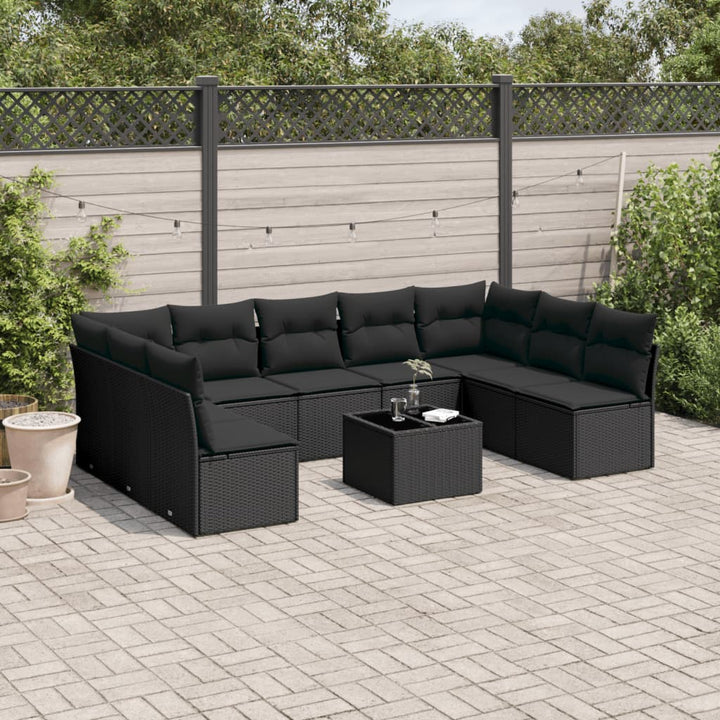 Set Canapele De Grădină, 9 Piese, Cu Perne, Bej, Poliratan