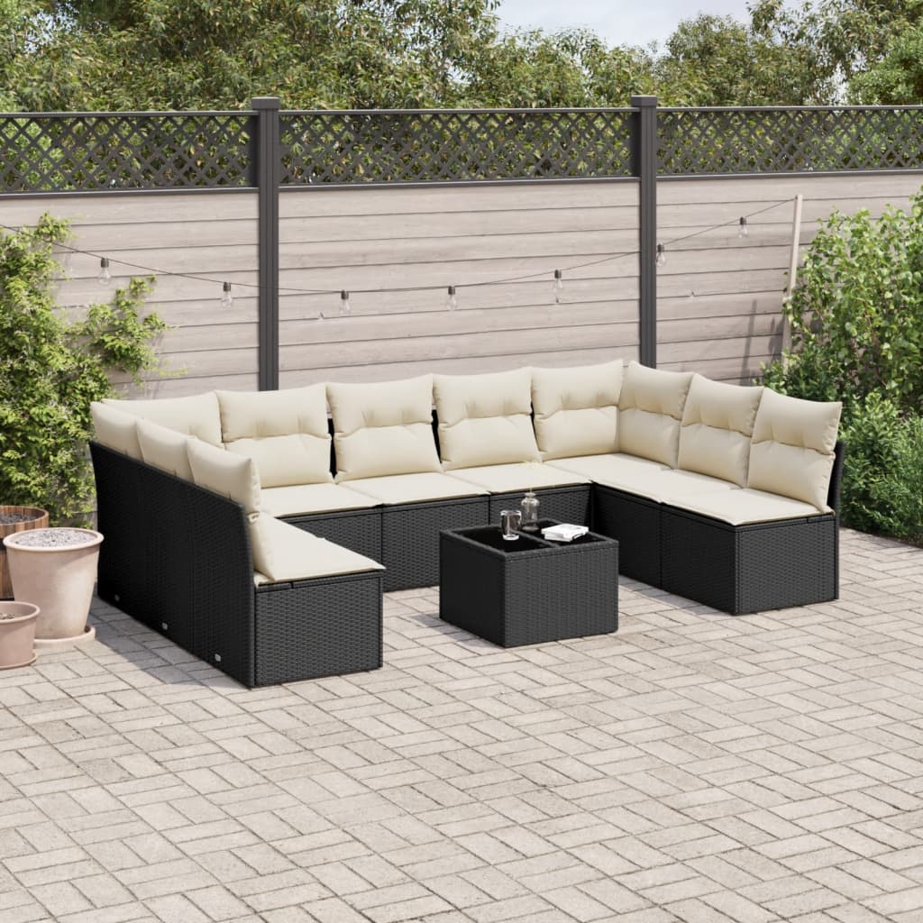 Set Canapele De Grădină, 9 Piese, Cu Perne, Bej, Poliratan