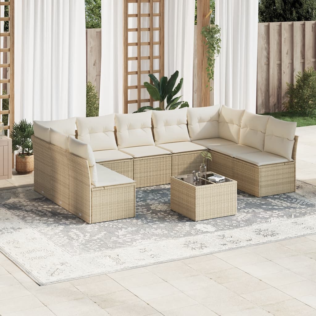 Set Canapele De Grădină, 9 Piese, Cu Perne, Bej, Poliratan