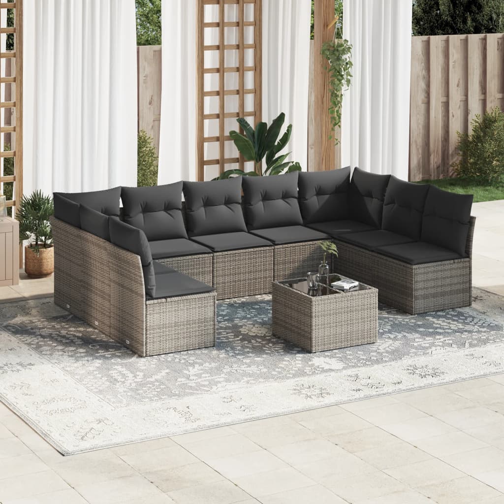 Set Canapele De Grădină, 9 Piese, Cu Perne, Bej, Poliratan
