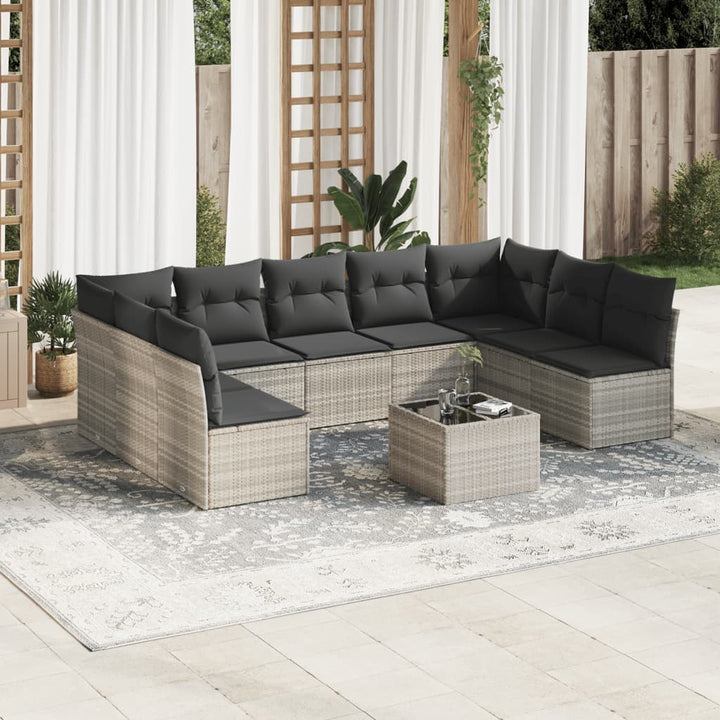 Set Canapele De Grădină, 9 Piese, Cu Perne, Bej, Poliratan