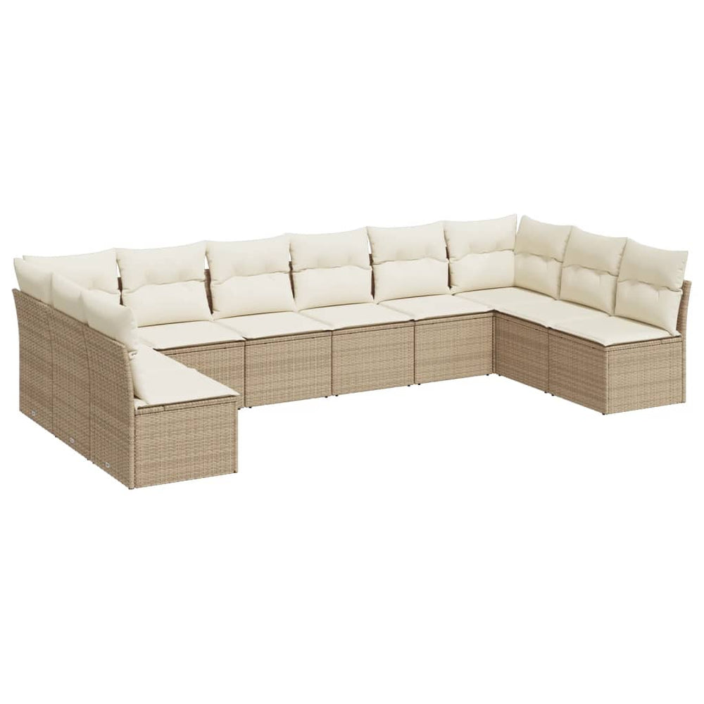 Set Canapele De Grădină Cu Perne, 10 Piese, Bej, Poliratan