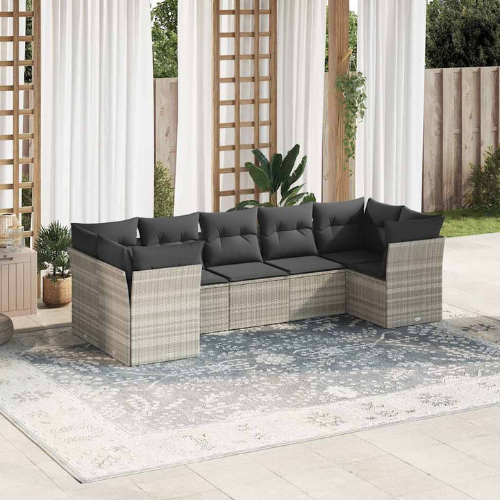 Set Canapele De Grădină, 7 Piese, Cu Perne, Bej, Poliratan