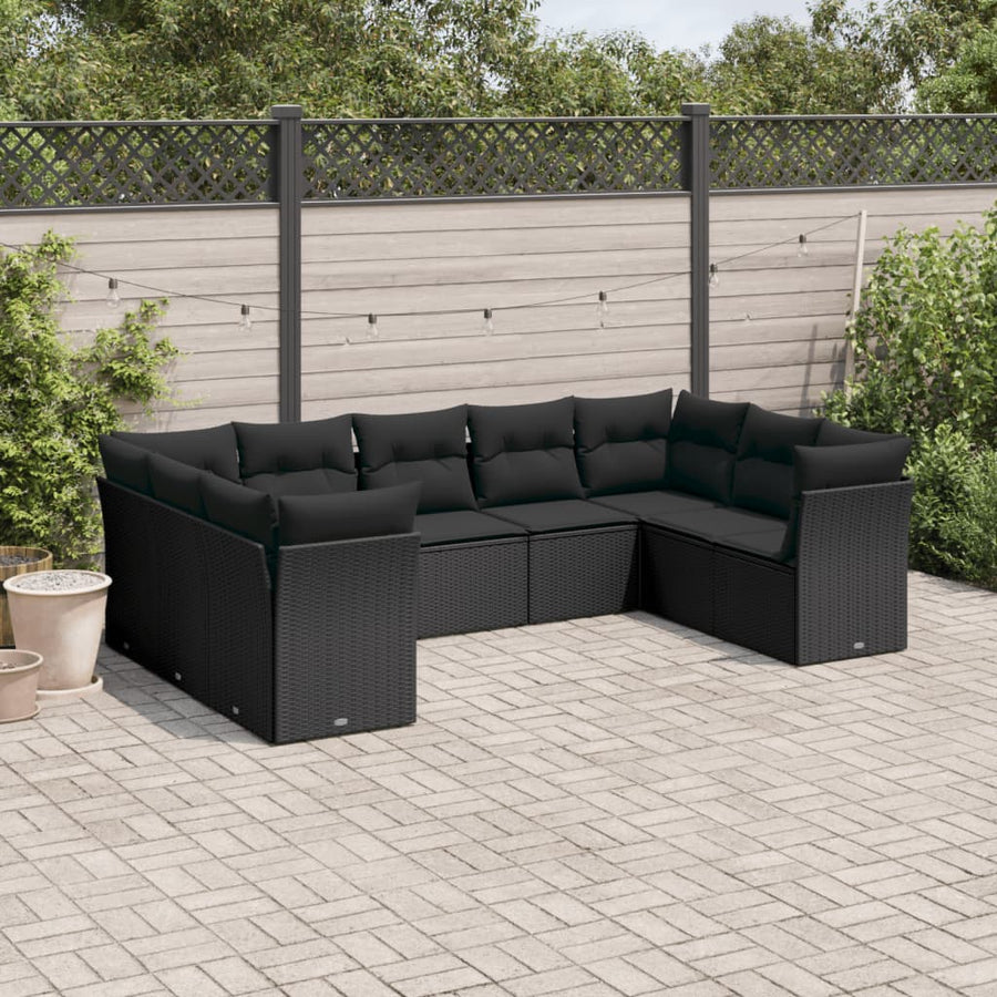 Set Mobilier De Grădină Cu Perne, 9 Piese, , Poliratan