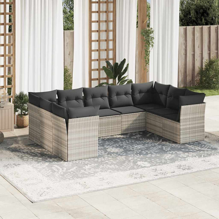Set Mobilier De Grădină Cu Perne, 9 Piese, , Poliratan