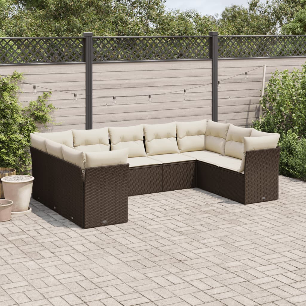Set Mobilier De Grădină Cu Perne, 9 Piese, , Poliratan