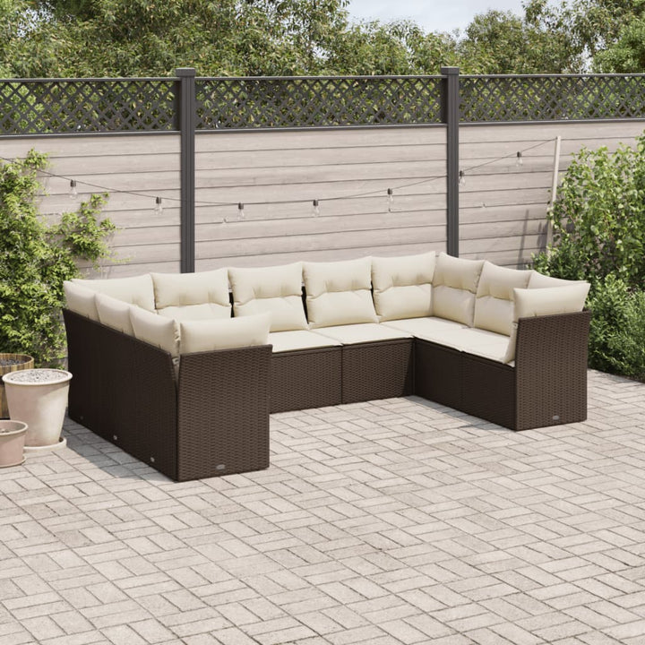 Set Mobilier De Grădină Cu Perne, 9 Piese, , Poliratan