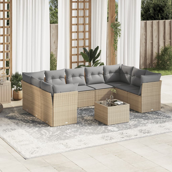 Set Mobilier De Grădină Cu Perne, 9 Piese, , Poliratan